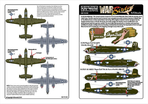 キッツワールド KW172198 1/72 B-25H ミッチェル ‘Paper Doll’ 43-4470 12th BG, 82nd BS. B-25G-5 42-64833 ‘Paper Doll’ 7th Air Force 41st BG, 48th BS.
