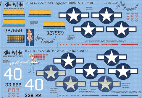 キッツワールド KW172199 1/72 B-25J ミッチェル 43-27642 'She's Engaged' 380th BS, 301st BG. B-25J 43-3922 ‘Oh Dee Whiz’ 12th BG 82nd BS.