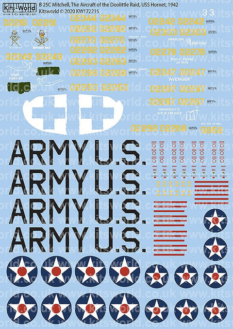 キッツワールド KW172215 1/72 B-25B ミッチェル ドーリットルレイド, USSホーネット、1942年4月18日