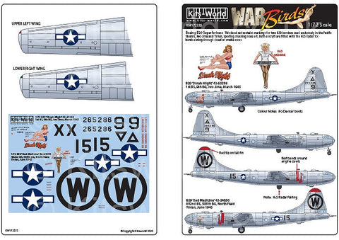キッツワールド KW172225 1/72 B-29 ‘ダイナ マイト’ 42-65286 1st BS, 9th BG, 硫黄島, 1945年3月. B-29 ‘バッド メディスン’ 42-24850 482nd BS, 505th BG, ノースフィールド テニアン, 45年6月