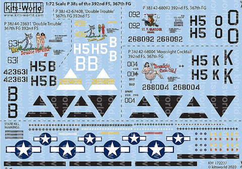 キッツワールド KW172227 1/72 P 38J 44-23511, 42-67408 'ダブル トラブル’ 367th FG 392nd FS - P 38J 42-67408, 42-67408 'ダブル トラブル’ 367th FG 392nd FS
P 38J 42-68092 392nd FS, 367th FG - P 38J 42-68004 ‘ムーンライト カクテル’ 392nd FS, 367th FG