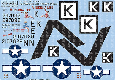 キッツワールド KW172229 1/72 B 17G 447th BG, 1 42-97092 バージニア リー II 710th BS 'K' (ダグラス) - B-17G 42-107029 テイル ウインド 708th 'N', 710th 'E'