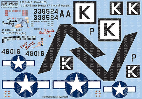 キッツワールド KW172231 1/72 B 17G 447th BG, 43-38524 ブロンド ボンバー II 'A' 710th BS (ダグラス) - B-17G 44-6016 TNT ケイティ 711th BS 'P' (ダグラス)