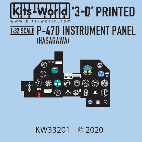 キッツワールド KW33201 1/32 3D フルカラー 計器盤. P-47 コクピット 計器盤 (ハセガワ用).