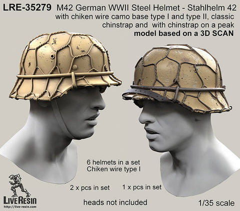 Live Resin LRE35279 1/35 M42 German WWII Steel Helmet - Stahlhelm 42 with chiken wire camo base ・・・