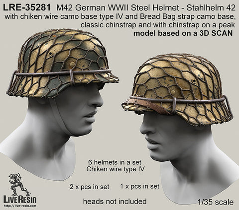 Live Resin LRE35281 1/35 M42 German WWII Steel Helmet - Stahlhelm 42 with chiken wire camo base type IV ・・・