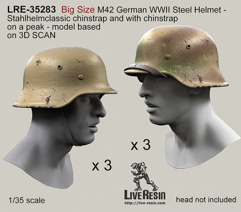 Live Resin LRE35283 1/35 Big Size M42 German WWII Steel Helmet - Stahlhelm 42, classic chinstrap and ・・・