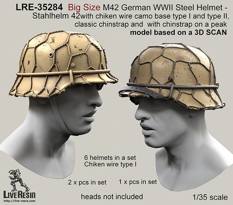 Live Resin LRE35284 1/35 Big Size M42 German WWII Steel Helmet - Stahlhelm 42 with chiken wire camo・・・