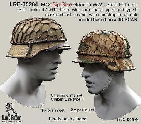 Live Resin LRE35284 1/35 Big Size M42 German WWII Steel Helmet - Stahlhelm 42 with chiken wire camo・・・