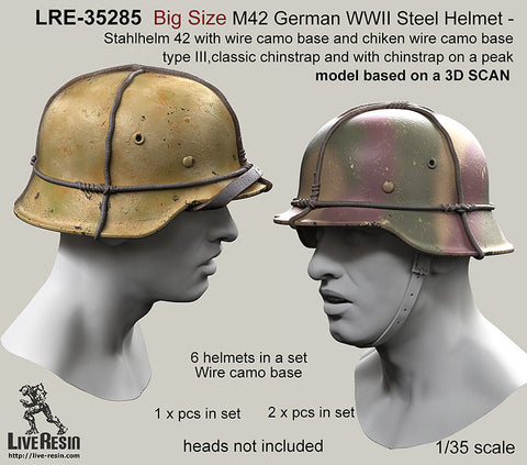 Live Resin LRE35285 1/35 Big Size M42 German WWII Steel Helmet - Stahlhelm 42 with wire camo base ・・・