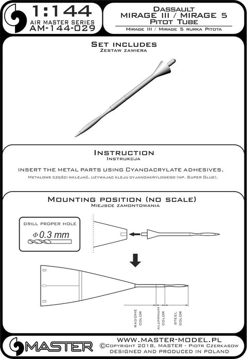 マスター AM-144-029 1/144 ダッソー ミラージュIII および ミラージュ5 ピトー管