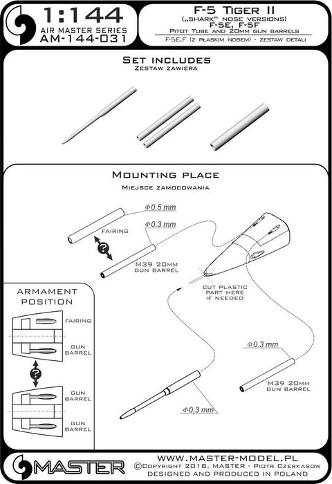 マスター AM-144-031 1/144 F-5 タイガーII「フリーダムファイター」(シャークノーズ型 F-5E, F) ピトー管と20mm機関砲銃身