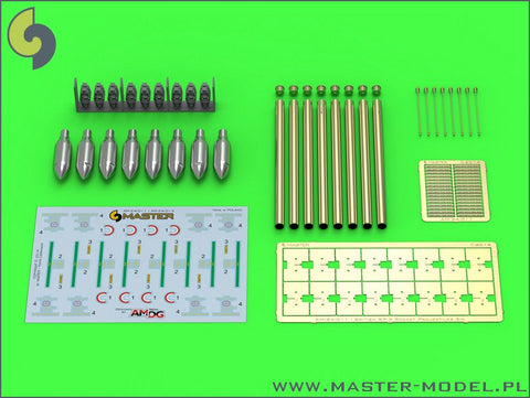 マスター AM-24-011 1/24 ブリティッシュ 3in Rocket RP-3 with 60LB SAP ヘッド (8pcs) 初期型 Mk I rail (タイフーン，モスキート，ボーファイター，ハリケーン他用）