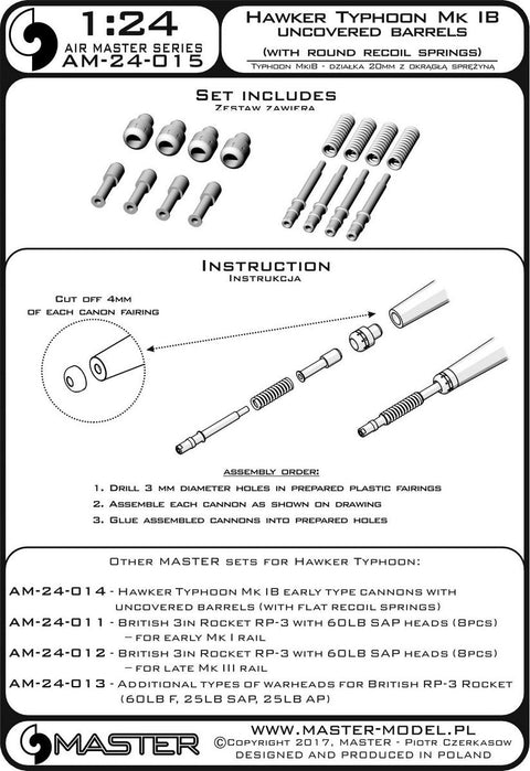 マスター AM-24-015 1/24 ホーカー タイフーン Mk IB 後期型 キャノン バレルカバー無し (ラウンドリコイルスプリング)