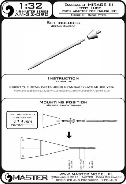 マスター AM-32-090 1/32 ダッソーミラージュIII のピトー管（イタレリキット用アダプター付）