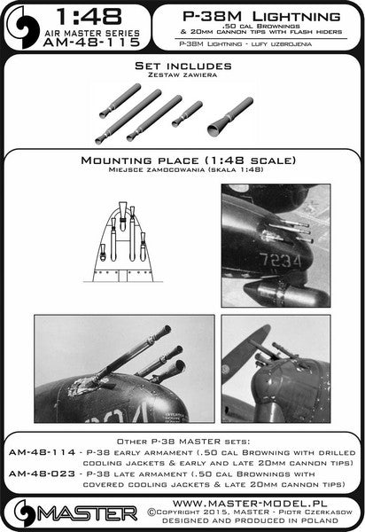 マスター AM-48-115 1/48 P-38M ライトニングのフラッシュハイダー付ブローニング .50キャリバー銃身と20mmキャノン砲の銃口