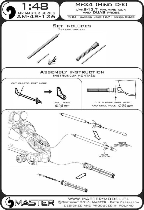 マスター AM-48-126 1/48 ミル24 (ハインド D/E) のヤクシェフ・ボルゾフ JakB-12.7mmガトリングガンとDUASプローブ (金属およびレジンパーツ)