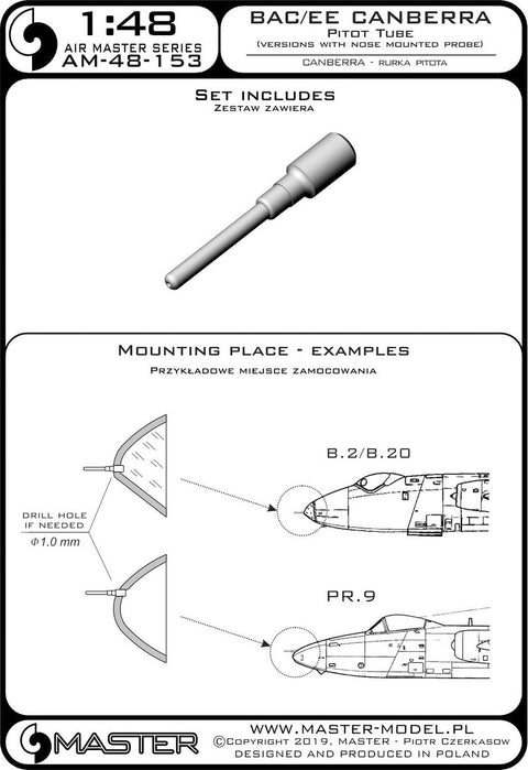 マスター AM-48-153 1/48 BAC / EEキャンベラのピトー管（ノーズマウントプローブ付バージョン用）
