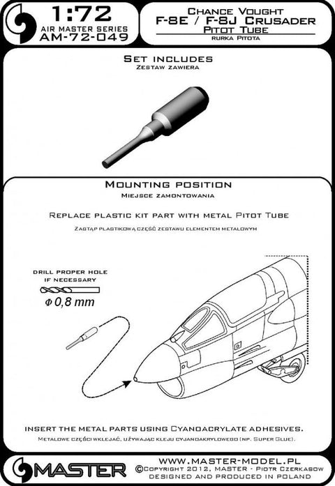 マスター AM-72-049 1/72 チャンス ヴォート F-8E, J クルセイダー のピトー管