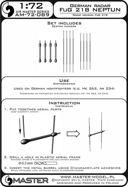 マスター AM-72-089 1/72 ドイツ空軍 FuG218 「ネプチューン」のレーダーアンテナセット（夜間戦闘機のメッサーシュミットMe262やアラドAr234他用）