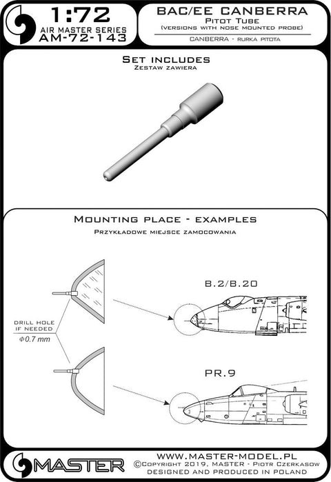 マスター AM-72-143 1/72 BAC / EEキャンベラ ピトー管（ノーズマウントプローブ付バージョン用）