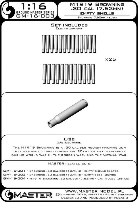 マスター GM-16-003 1/16 M1919 ブローニング 30口径 (7.62mm) - エンプティ シェル (25個入)