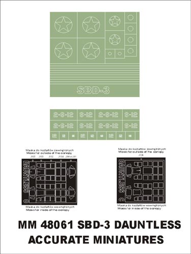 モンテックス MM48061  1/48 SBD-3 ドーントレス(アキュレイトミニチュア用)マスキングシート(キット付属デカールと置換)