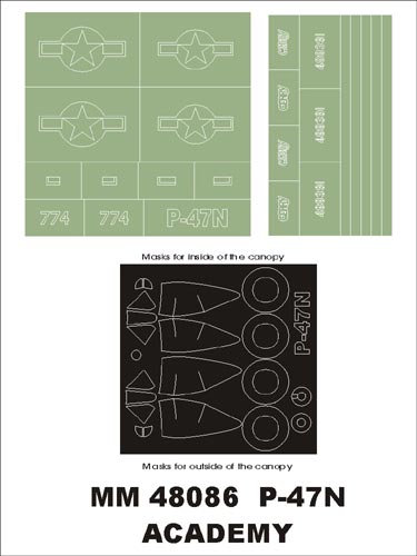 モンテックス MM48086  1/48 P-47N(アカデミー用)マスキングシート(キット付属デカールと置換)