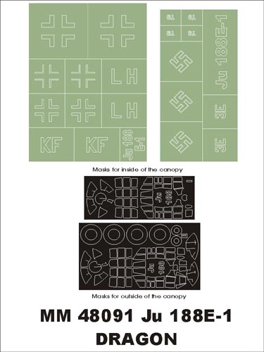 モンテックス MM48091  1/48 Ju-188E-1(ドラゴン用)マスキングシート(キット付属デカールと置換)