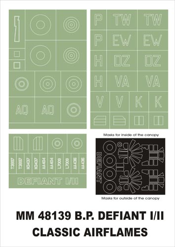 モンテックス MM48139  1/48 BP デファイアント I/II(クラシックエアフレーム用)マスキングシート(キット付属デカールと置換)