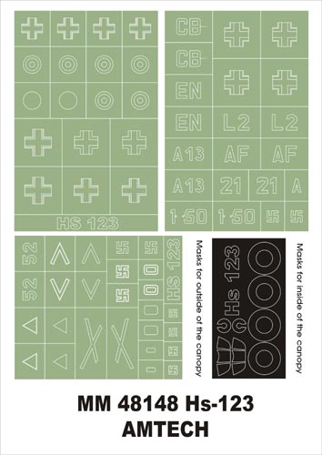 モンテックス MM48148  1/48 Hs-123(Amtech用)マスキングシート(キット付属デカールと置換)