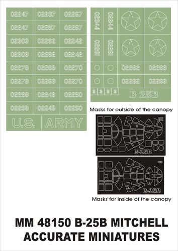 モンテックス MM48150  1/48 B-25B ミッチェル(アキュレイトミニチュア用)マスキングシート(キット付属デカールと置換)