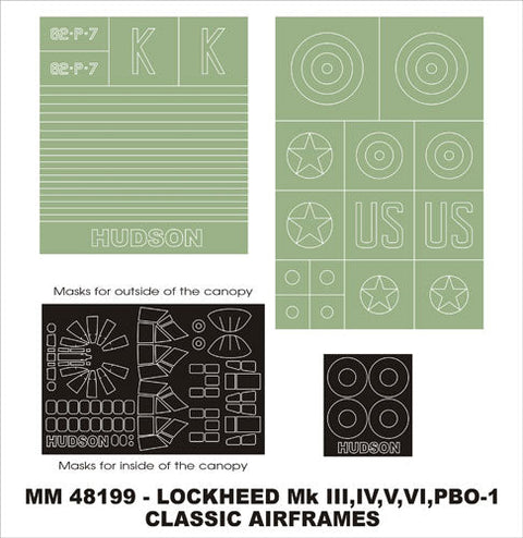 モンテックス MM48199  1/48 ハドソン III/IV/V/VI/PBO-1(クラシックエアフレーム用)マスキングシート(キット付属デカールと置換)