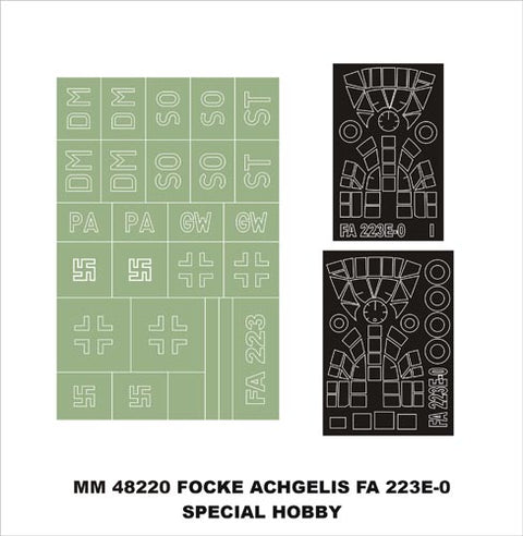 モンテックス MM48220  1/48 FA 223E-0(スペシャルホビー用)マスキングシート(キット付属デカールと置換)