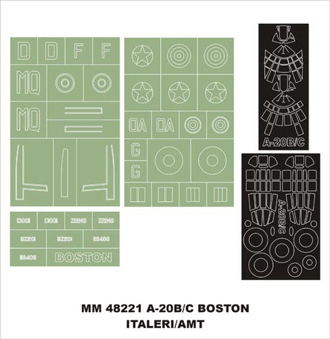 モンテックス MM48221  1/48 A-20B Boston(イタレリ/AMT用)マスキングシート(キット付属デカールと置換)