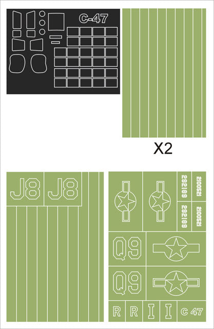 モンテックス MM48290  1/48 C-47 スカイトレイン(トランぺッター用)マスキングシート(キット付属デカールと置換)
