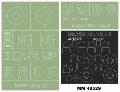 モンテックス MM48529  1/48 ボーファイター MkI(レベル用)マスキングシート(キット付属デカールと置換)