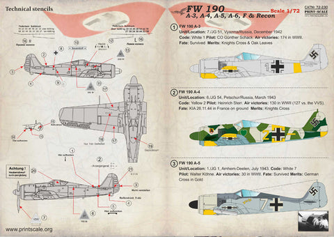 プリントスケール 72-230 1/72 フォッケウルフ 190 A-3, A-4, A-5, A-6, F & 偵察機