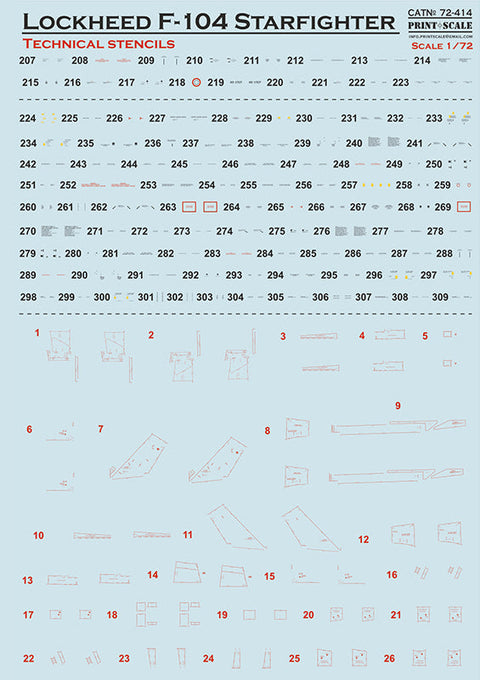 プリントスケール 72-414 1/72 ロッキード F-104 スターファイター テクニカルステンシル コンプリートセット