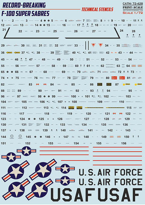 プリントスケール 72-428 1/72 F-100 スーパーセイバー テクニカルステンシル