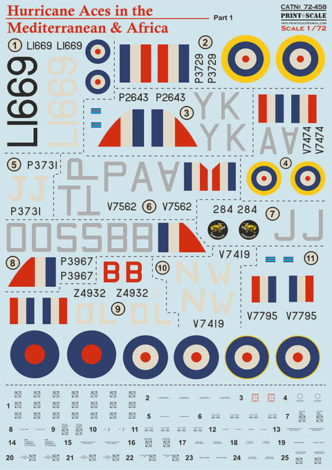 プリントスケール 1/72 72-458 地中海とアフリカのハリケーン エース パート1
