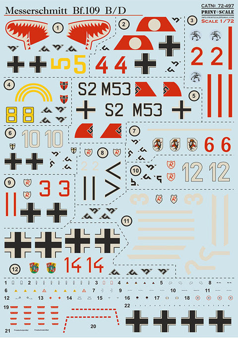 プリントスケール 72497 1/72  メッサーシュミット Bf-109 B-D