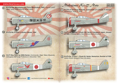 プリントスケール 1/72 72-521 中島飛行機 キ-27（九七式戦闘機） Nate