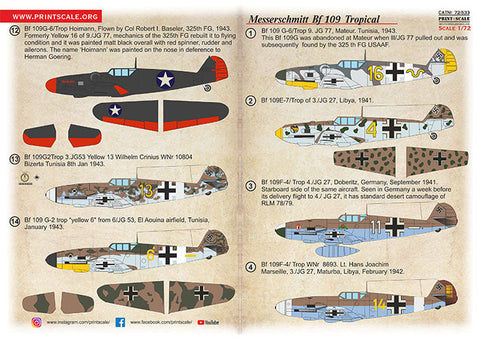 プリントスケール 72-533 1/72 メッサーシュミット Bf-109 トロピカル