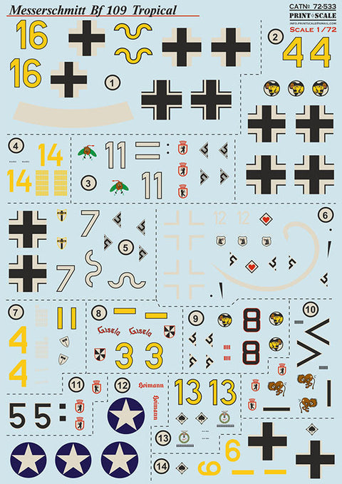プリントスケール 72-533 1/72 メッサーシュミット Bf-109 トロピカル