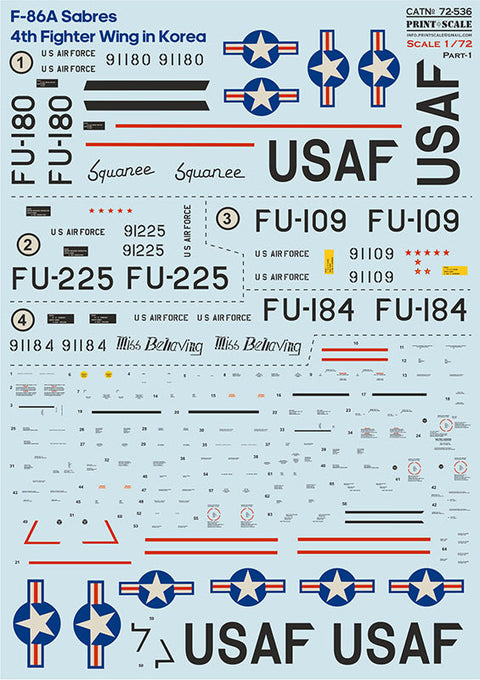 プリントスケール 72-536  1/72 韓国のF-86Aセイバーズ 第4戦闘航空団. パート 1