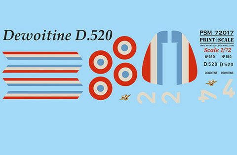 プリントスケール PSM72017 1/72  デヴォワティーヌ D.520 マスク + デカール