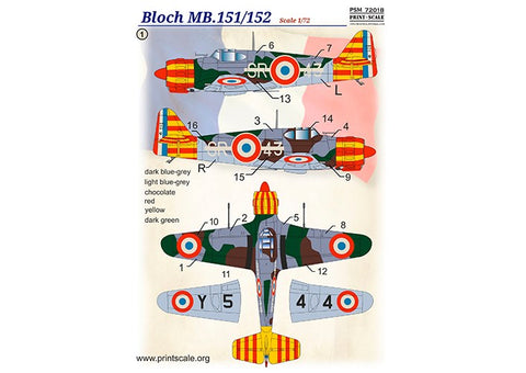プリントスケール PSM72018 1/72  ブロッホ MB.151/152 マスク + デカール