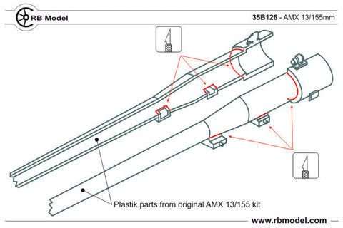 RBモデル 35B126 1/35 フランス AMX13/155自走榴弾砲 砲身 155mm L/33