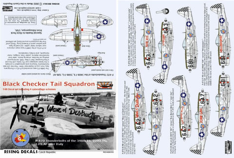ライジングデカール 48-035 1/48 P-47D ブラック・チェッカーテイル飛行隊 (decals for 4 a/c)